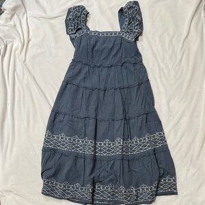 NWOT Knox Rose flutter sleeve blue flowy dress Embroidered Details size Small